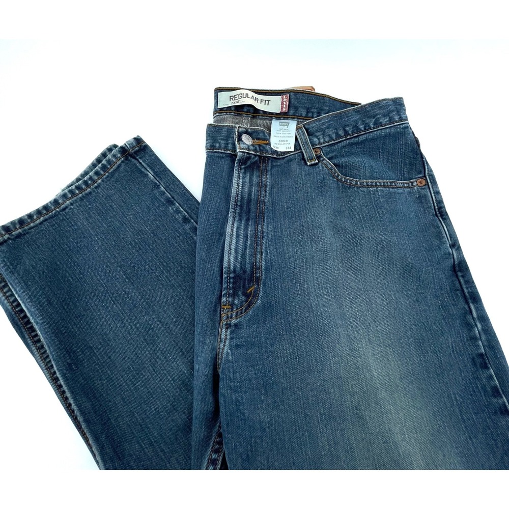 Levis 505 Regular Fit Jeans Mens 36x34 Blue Medium Wash Vintage 90s Distressed